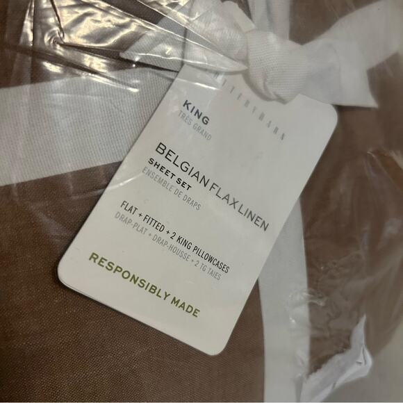 Pottery Barn IDS Belgian Flax Linen Sheet Set + 2 King Pillowcases Bronze NWT - Picture 4 of 7